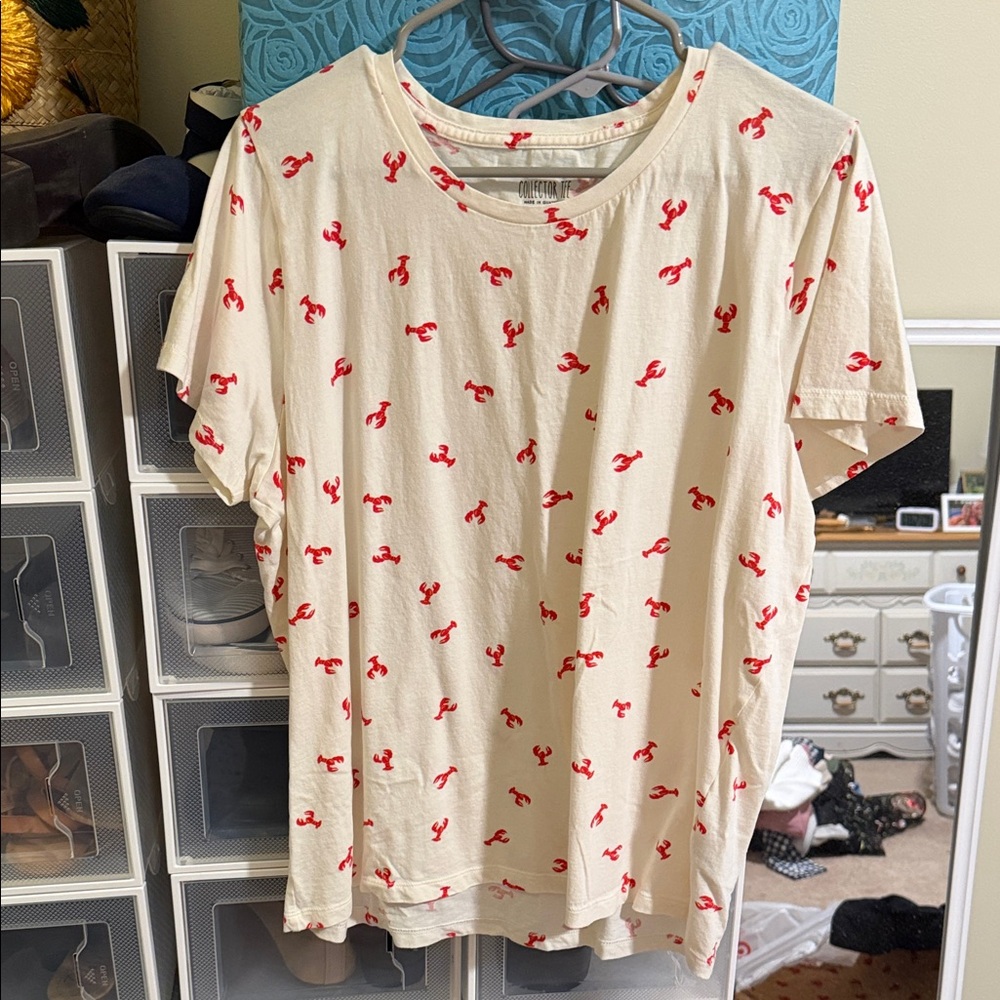 J. Crew Cream Tee with Red Print